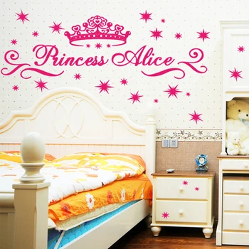 

Pink Princess Alice Crown Stars Wall Sticker for Kids Girls Bedroom Decoration Kindergarten Nursery Room Decor Wallpaper