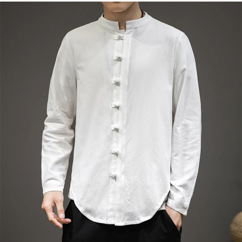 Men Casual Oriental Wingchun Kung Fu Tai Chi Linen Shirts Chinese Style Traditional Tops Vintage Plus Size Coats Tang Suits