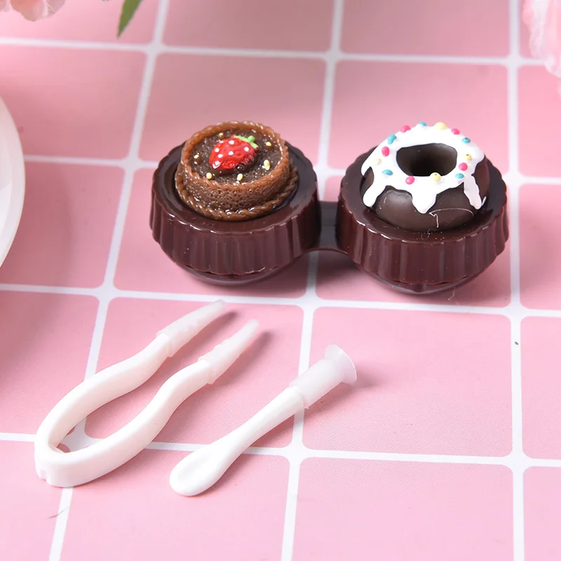 Chocolate 1 шт. 2 цвета чехол для контактных линз набор для ухода за глазами держатель Контейнер подарок милый крем торт очки двойная коробка для контактных линз - Цвет: Chocolate