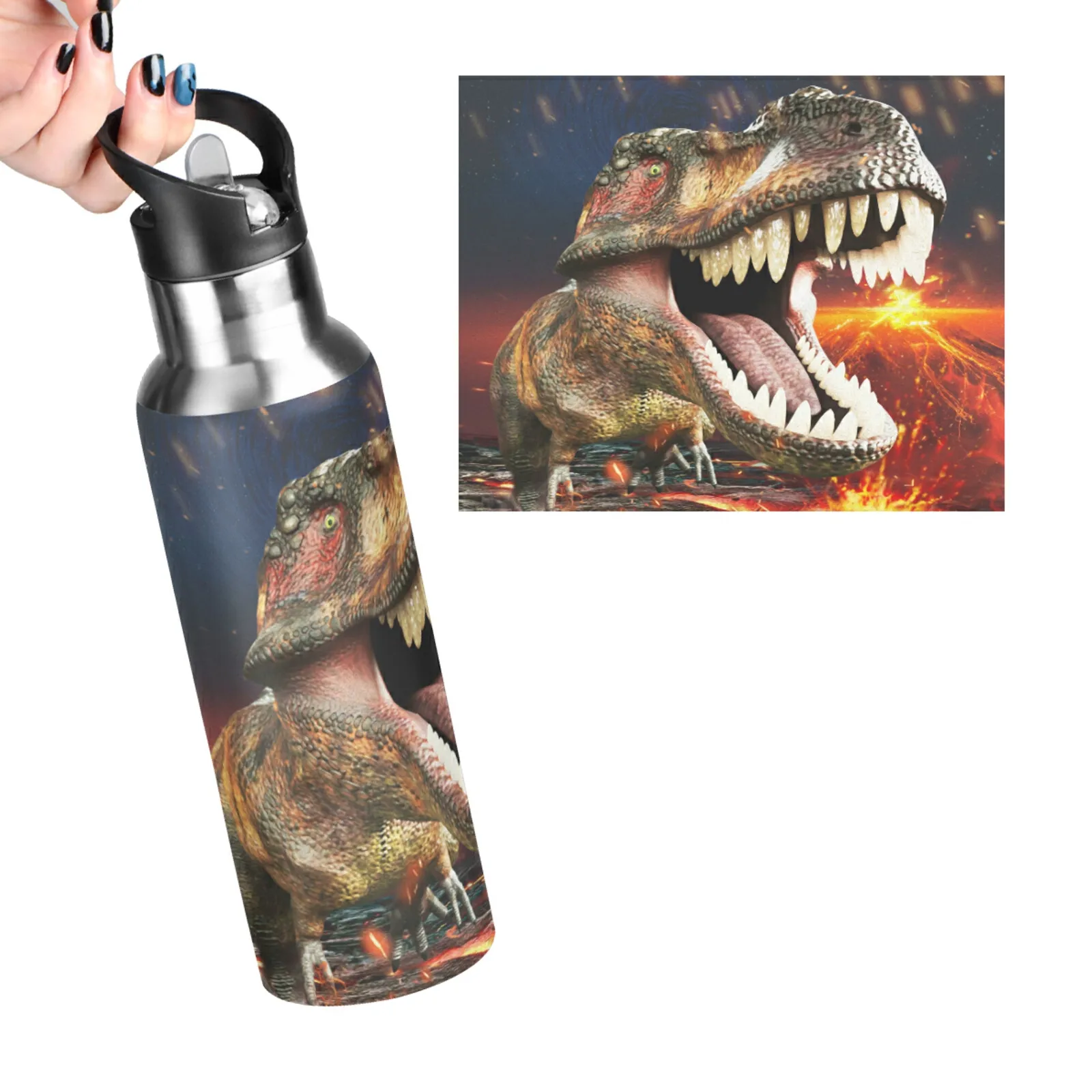 

Animal Print Sport Water Bottle With Straw Lid Leakproof Insulated Stainless Steel Water Flask Thermos Bottle For Gym Outdoor
