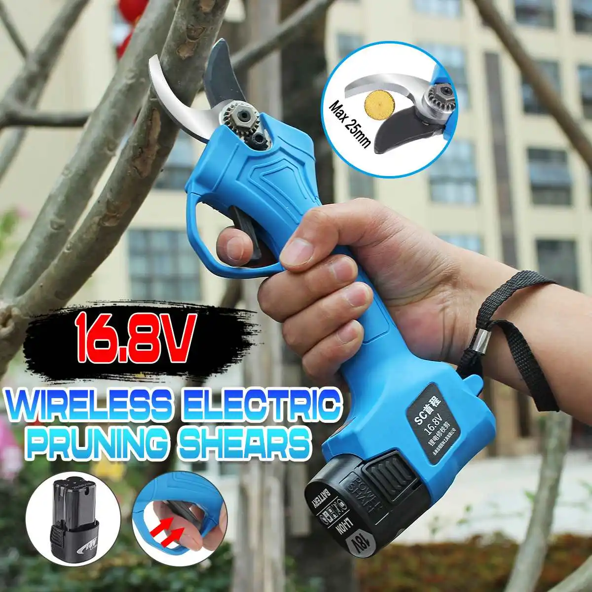 

16.8V Wireless Electric Rechargeable Scissors Pruning Shears Tree Garden Tool Branches Pruning Tools with Lithium Battery