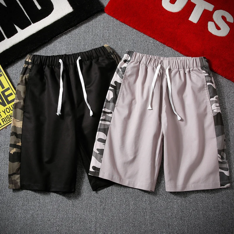 De gran tamaño 5XL de verano casuales de los hombres pantalones cortos de la nueva marca playa pantalones cortos pantalones con cordón deportes de camuflaje empalme pantalones cortos de hombre Pantalones Bermuda