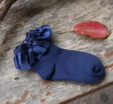 blue stain Гольфы для новорожденных; кружевные носки принцессы с бантом для девочек; сезон весна-осень; Детские хлопковые носки для малышей; красивые кружевные носки принцессы - Цвет: blue stain