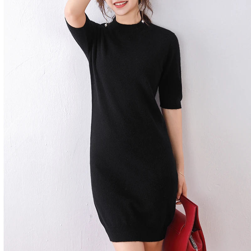 women dress sexy black knitted wool pullover female T-shirt half sleeves spring fashion tops round neck short slim sweater women dress sexy black knitted wool pullover female T-shirt half sleeves spring fashion tops round neck short slim sweater