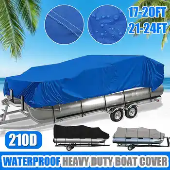 

17-20Ft 21-24Ft 210D Heavy Duty Trailerable Pontoon Boat Cover Waterproof Anti UV Sun Blue/Grey/Black Marine Mooring Covers