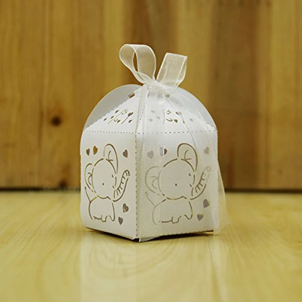 50pcs Elephant Project Wedding Baptism Boxes Dragees Boxes Table Box Decoration Candy Gift Box Wedding Decoration(White