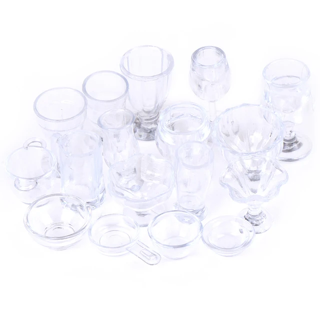 17Pcs/Set 1:12 Dollhouse  Mini Transparent DIY Pretend Play Kitchenware Toy Drink Cups Dish Tableware Miniatures 6