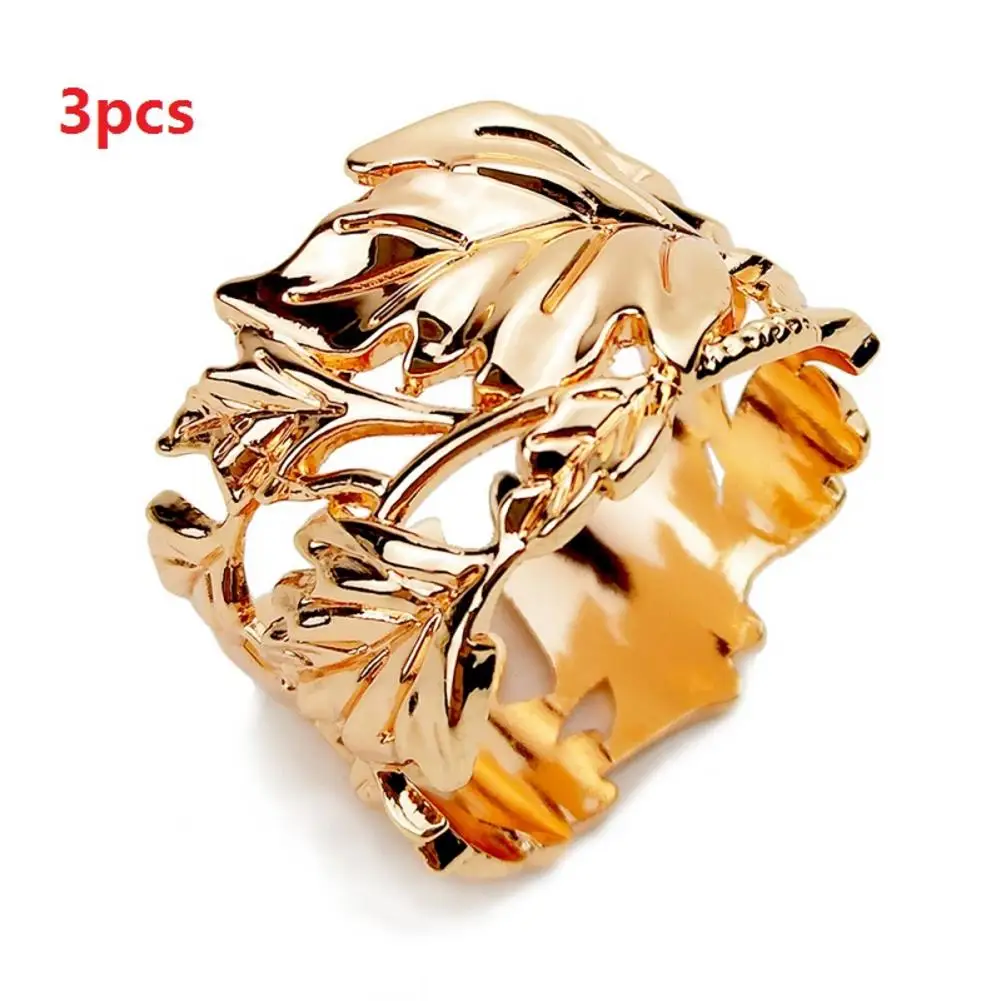 Rose Gold 3pcs 1 шт кольца для салфеток выдалбливают лист Ужин День рождения свадьбы украшение инструмент отель стол держатель для салфеток Рождественское украшение - Цвет: Rose Gold 3pcs