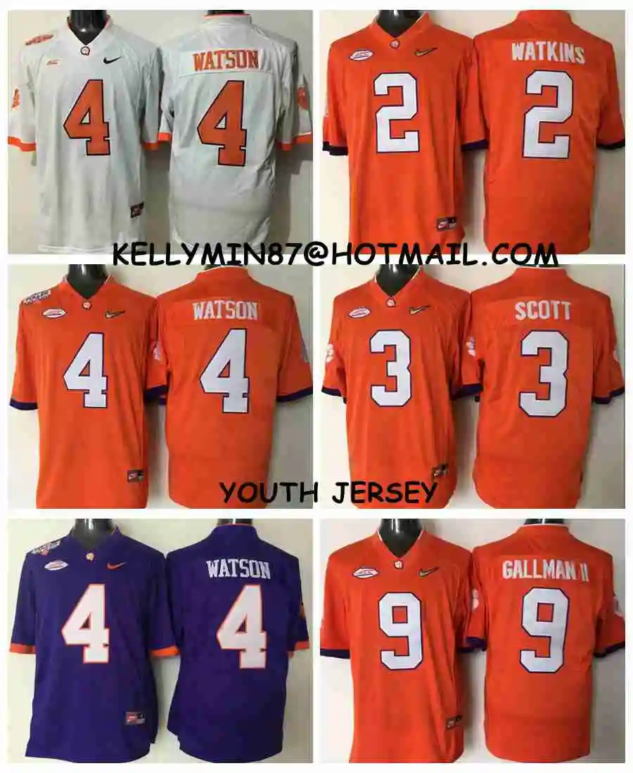 Clemson Tigers, Stitiched, DeShaun Watson, Sammy Watkins, Wayne Gallman II, Artavis Scott for YOUTH KIDS Jersey