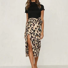 Женская юбка с леопардовым принтом, узкая, обёрточная, асимметричная, с завязками, с разрезом по бокам, облегающая, с разрезом, миди, юбки