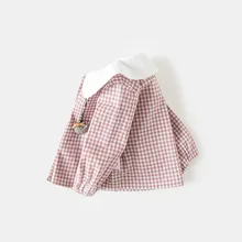 Acs028, рубашка с длинными рукавами для маленьких девочек, весна, новые стильные топы в Корейском стиле для девочек 0-4 лет, демисезонные клетчатые топы для малышей