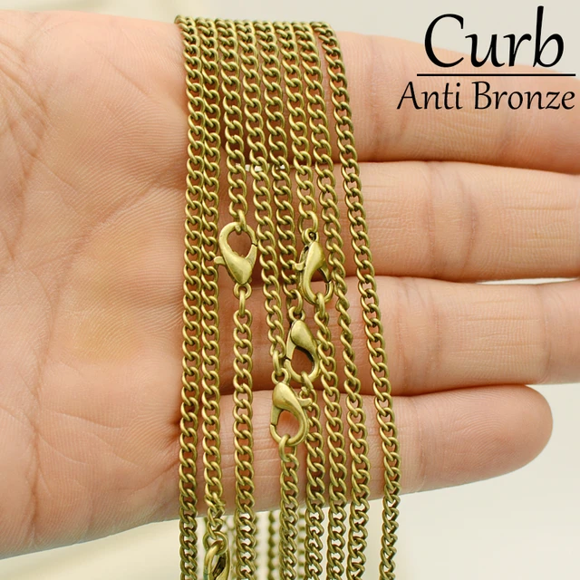 10 Pieces Cuban Link Necklace Gold Color Bronze Copper 8mm Curb