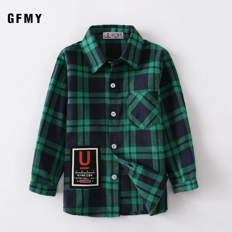 GFMY/ г. Осенняя хлопковая Модная рубашка в клетку с длинными рукавами для мальчиков От 2 до 14 лет повседневная одежда для больших детей может быть пальто - Цвет: green lattice