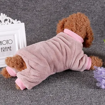 

Pet Casual Coat Wear Clothes With Four-legged Solid Color Pajamas Warm Clothes Dog Flannel Jumpsuit Dog Winter Warm Button