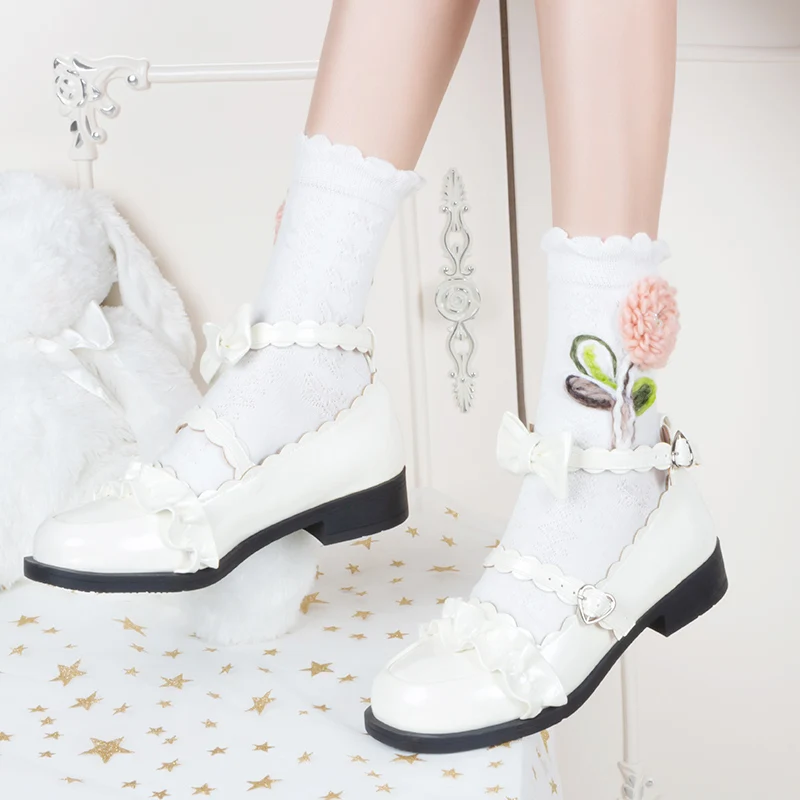 Японские шерстяные носки с вышитыми цветами и пузырьками макраме; милые носки принцессы в стиле Лолиты для маленьких девочек; студенческий стиль