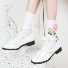 Японские шерстяные носки с вышитыми цветами и пузырьками макраме; милые носки принцессы в стиле Лолиты для маленьких девочек; студенческий стиль