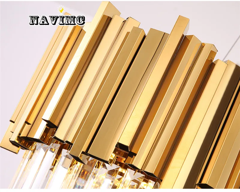 Rectangle modern chandelier lighting for dining room luxury led crystal lamp in the kitchen island gold/chrome light fixtures