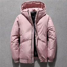 Зимняя утепленная мужская розовая серая куртка с капюшоном на белом утином пуху, Повседневная Толстая теплая ветровка, парка, пуховик, верхняя одежда 3XL