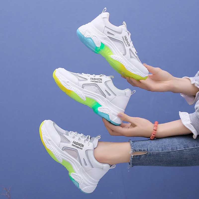 Women Casual Shoes  New Mesh Women Fashion Sneakers Thick Bottom Increase Breathable Vulcanize Shoes Women Outdoor Student Shoes