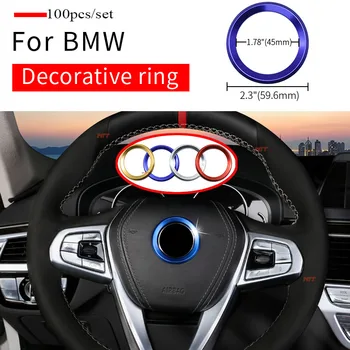 

100pcs For E60 E90 F10 F30 F15 E91 Car Styling 45mm 1.78inch Steering wheel Rings Decal Sticker Label Aluminum Alloy Accessory