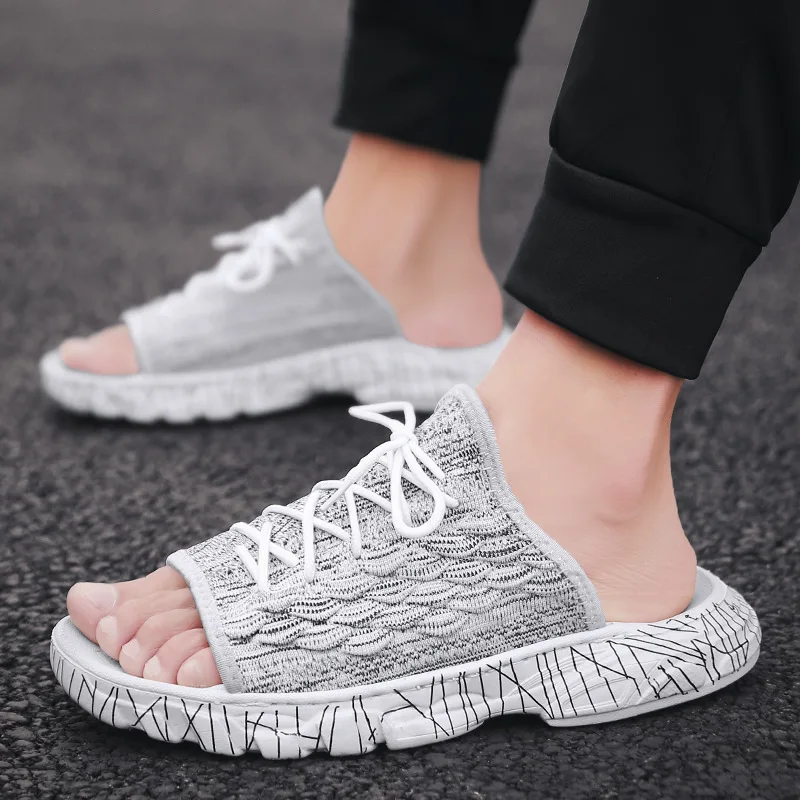 

Outdoor Slippers MEN'S Slippers Cool Summer Korean-style Sandals Beach Outer Wear A- line Trend 2019 New Style Online Celebrity