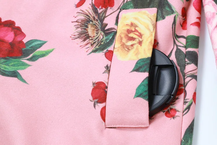VKBN Autumn and Winter Windbreaker+Dress Rose Flowers Printing Trench Femme Turn Down Collar Women Trench
