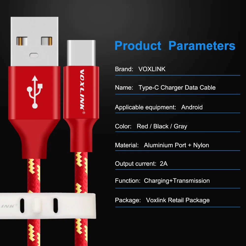 VOXLINK USB Type C Cable USB C Cable Fast Charging Data Cable gharger Cable for Samsung S8 S9 Xiaomi Huawei Mobile phone cable