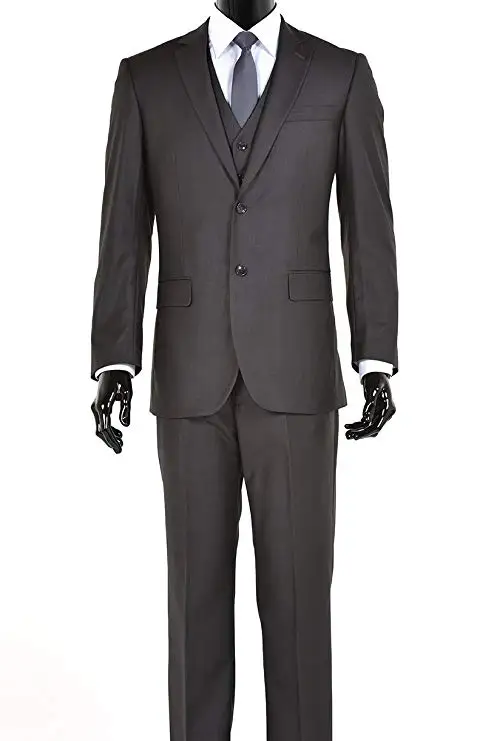 

2019 Custom Slim Fit Elegant Mens Charcoal Gray Two Button Three Piece Wedding Suit wedding suits groomsmen best man Costume