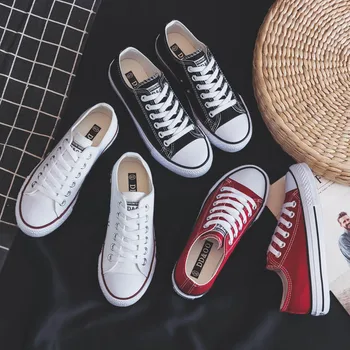 

Women Shoes New Spring Canvas Sneakers Women Solid Color Casual Flats Lace-up Shoes Female Korean Style Women sneakers