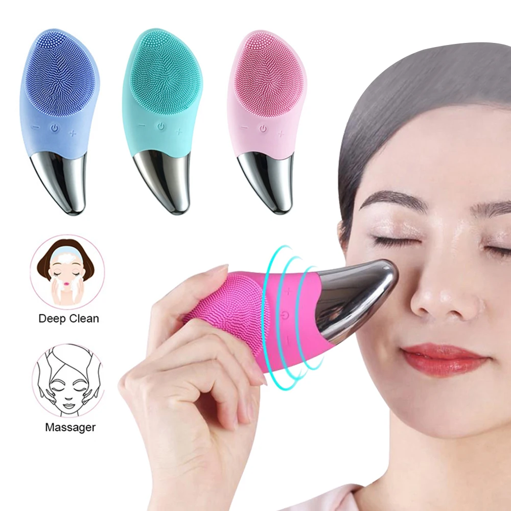 

Silicone Facial Cleansing Brush Electric Massage Sonic Vibration Cleaner Deep Pore Cleaning Skin Mini Face Brush Cleansing Tools