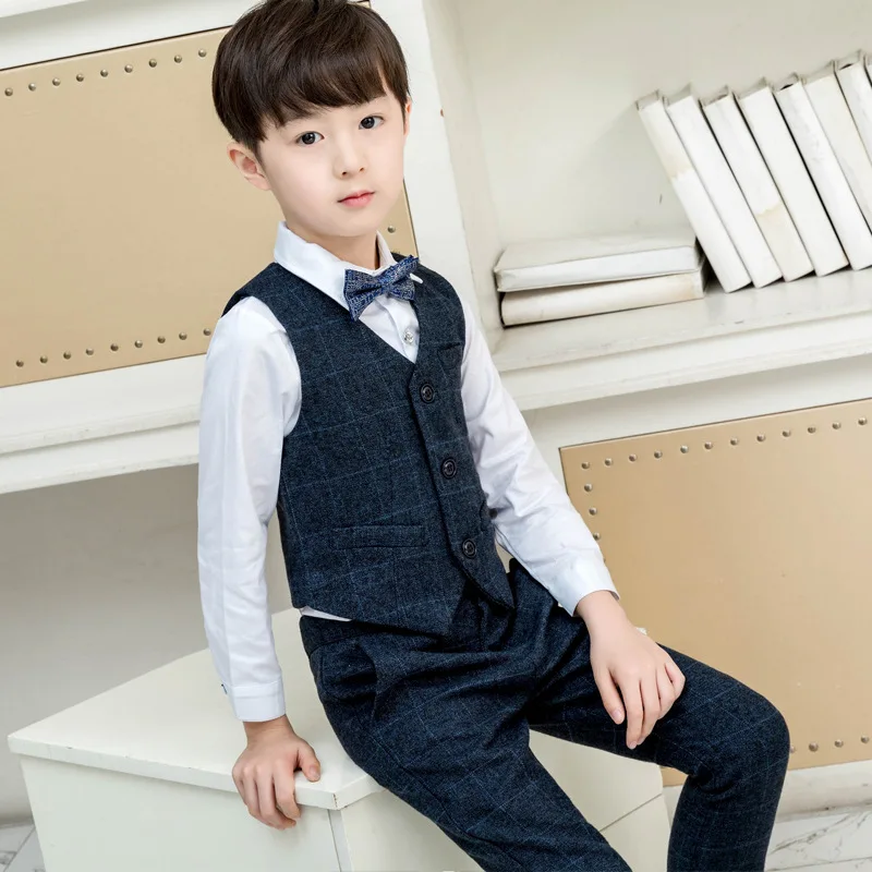 Dollplus/ жилет+ Блейзер+ брюки, детские костюмы для мальчиков из 3 предметов деловой костюм Пиджаки для джентльменов, костюм на свадьбу Одежда для мальчиков