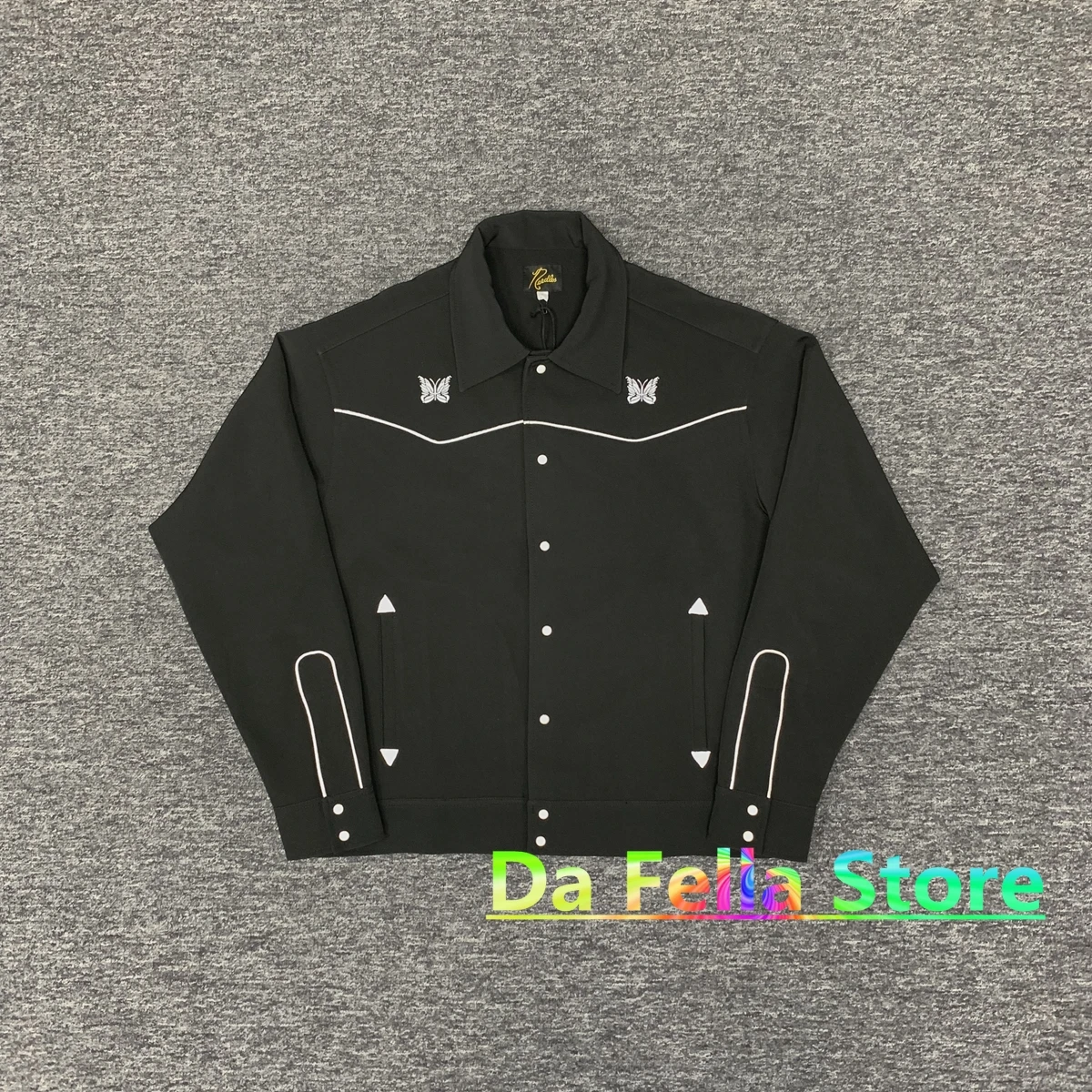 

Black Needles Jacket Men Women 1:1 High Quality Vintage Classic Butterfly Embroidered Logo Needles AWGE Coats Inside Tag Label