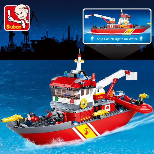 US $23.88 429Pcs City Fire Police Sea Rescue Boat Ship Model Building Blocks Sets Technic Brinquedos Bricks E