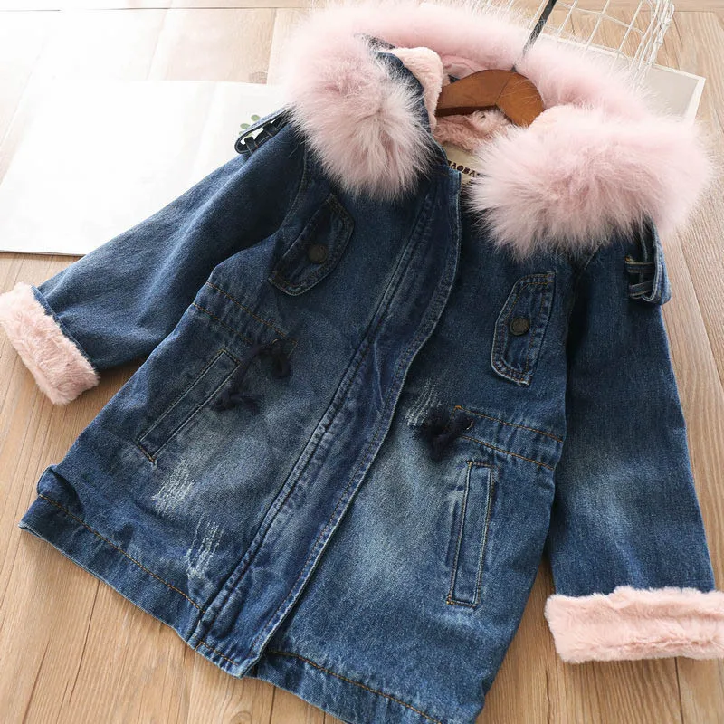 Girls' Detachable Collar and Velvet Coat Children's Thickened Hooded Jacket In Autumn Winter | Детская одежда и обувь