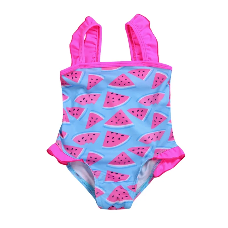 

Baby Swimwear Girls Cute Ruffles Watermelon Print Sling Sleeveless Bodysuit Swimsuit Summer Beach Wears