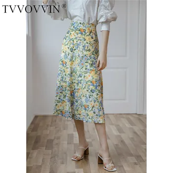 

TVVOVVIN A Line Floral Skirt Women High Waist Midi Long Skirt Oil Painting Korean Style Print Flower Spring Skirt 2020 FJFT