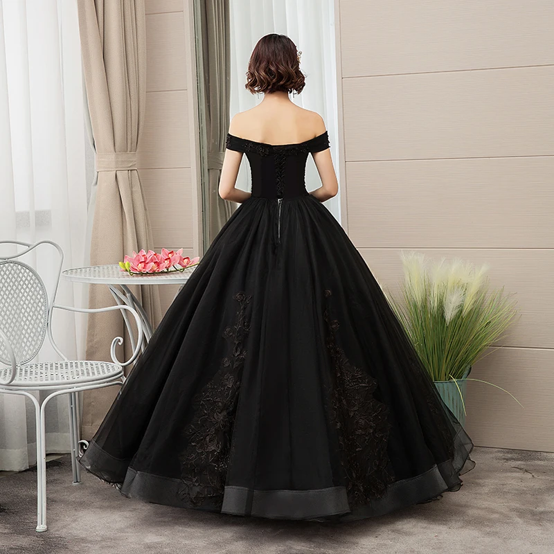 Черные платья принцессы в готическом стиле; коллекция года; недорогие платья с открытой спиной и длинными аппликациями; Vestido Quinceanera Debutante; милое платье 16