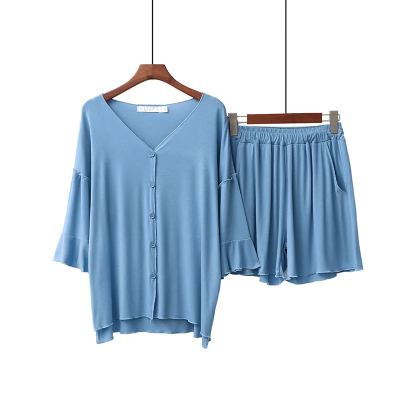 Женские хлопковые пижамы с коротким рукавом шорты и листом лотоса эластичные