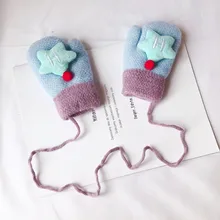 Теплые зимние вязаные варежки для маленьких мальчиков и девочек с рисунком звезд