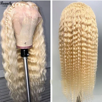 

613 Honey Blonde Deep Wave Lace Front Human Hair Wigs For Women Curly Glueless Bleached Knot Pre Plucked Wig With Baby Hair