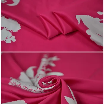 

Pink Flower Blended Cotton Mulberry Silk Fabric for Dress Sewing Diy
