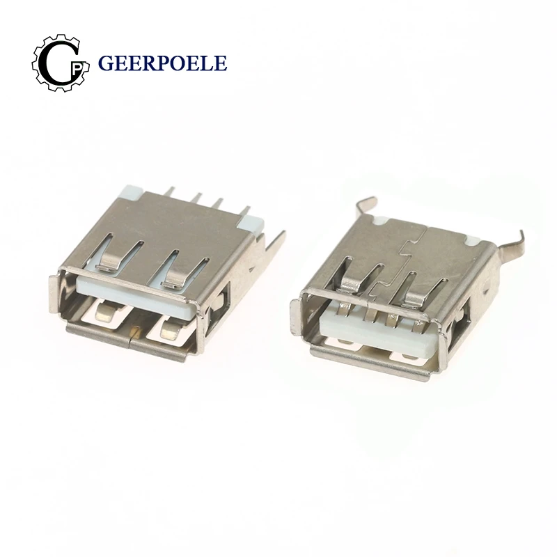 

50 Pcs/Lot USB Female Port 2.0 Type A 4 Pin Charge Angle 180 Crimping Connector Plug Port Jack Tail Plug Socket Electric