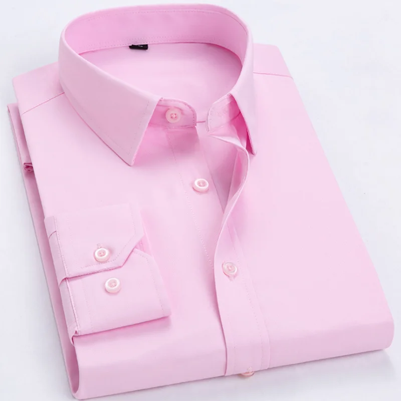 Деловые мужские рубашки с длинным рукавом и отложным воротником Camisa, облегающие однотонные яркие цвета, чистый хлопок, дышащие удобные рубашки - Цвет: pink