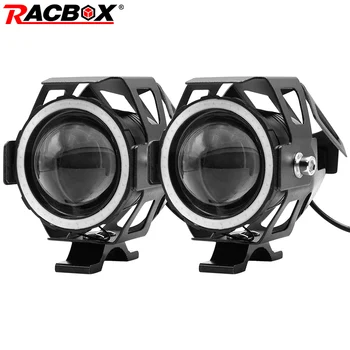 

Universal 2pcs Motorcycle LED Headlight Angel eye devil eye Motorcycle Spotlight U7 DRL bright auxiliary lamp with switch line
