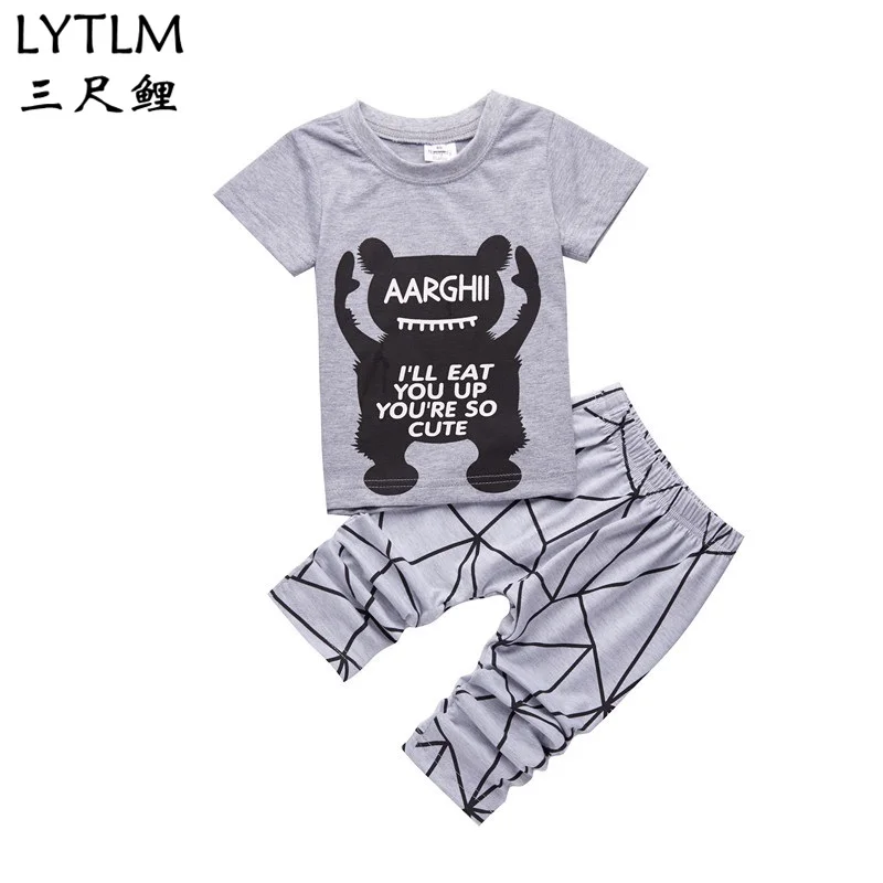 LYTLM/лето, комплект одежды для новорожденных мальчиков и девочек, хлопковая белая футболка Топ+ штаны, комплекты одежды для малышей, детский спортивный костюм