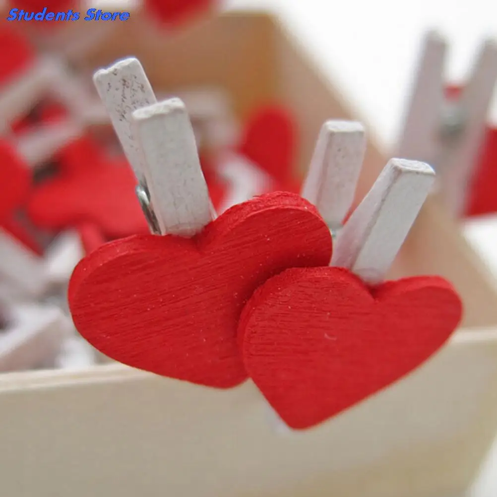 Wooden Clips 20 Pcs Heart Wooden Pegs Clothes Socks Clips Mini Pins Photo Paper Clamp Craft Arts Wedding Home Decor