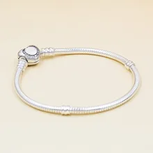 Подлинный 925 пробы серебряный браслет с кристаллами, сердце, змейка, цепочка, браслет, подходит для женщин, шарм, сделай сам, модное ювелирное изделие