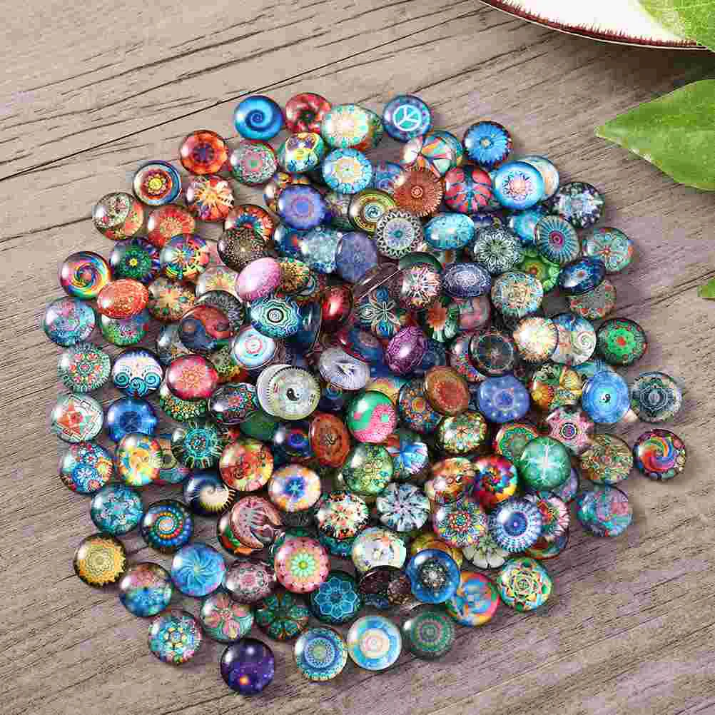 200pcs 12mm Mixed Round Glass Mosaic Tiles Bottons for Crafts Jewelry Making 