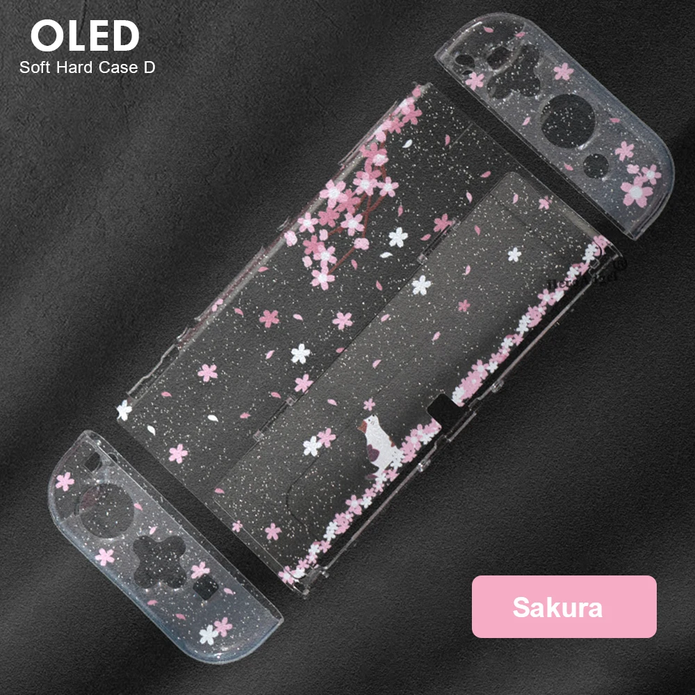 Защитный чехол Sakura с блестками и кристаллами для Nintendo Switch OLED joycon корпус TPU + PC