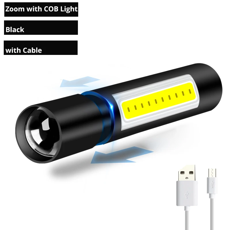 600 мАч USB Перезаряжаемый Мини светодиодный фонарик водонепроницаемый фонарь-фонарик 3 режима стильный портативный костюм для ночного освещения, кемпинга - Испускаемый цвет: Zoom with COB Torch